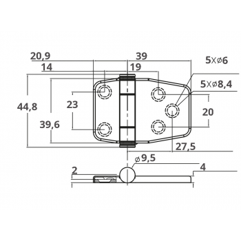SCHARNIER AUS EDELSTAHL 316 MIT ABDECKUNG